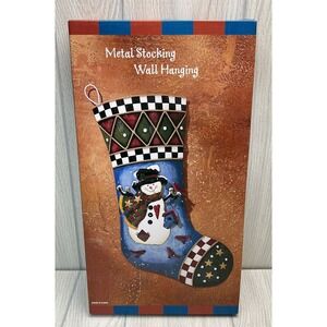 Vtg Costco Jeweled Enamel Snowman Christmas Stocking Holder Wall Decor